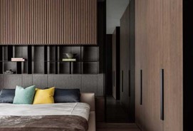 غرفة نوم - لوحة الحائط الداخلية الخشبية الصلبة
